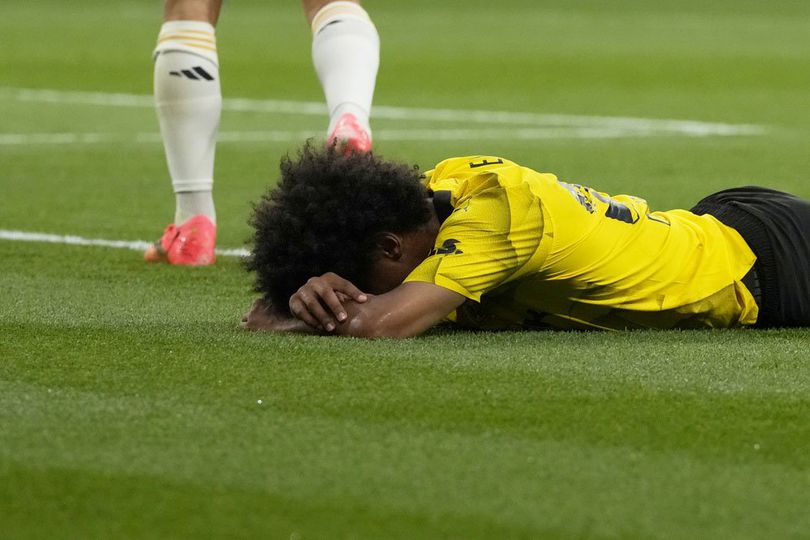 Ekspresi pemain Borussia Dortmund, Karim Adeyemi, saat melawan Real Madrid di final Liga Champions 2023/2024 (c) AP Photo/Frank Augstein